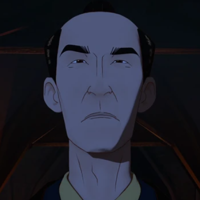 Heiji Shindo. He is a Japanese man in Edo period dress. His face is rather gaunt, and he's squinting and scowling angrily.